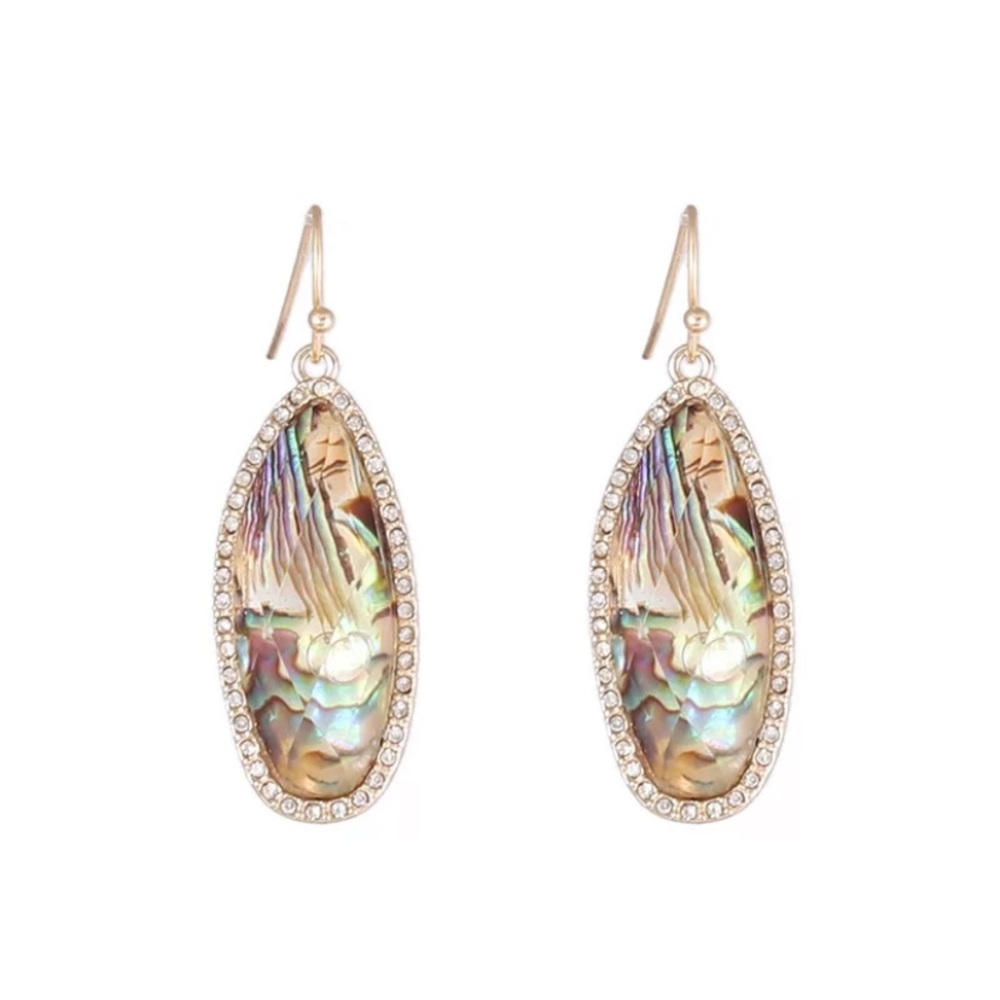 Abalone Shell Faceted Dangle Earrings Gold